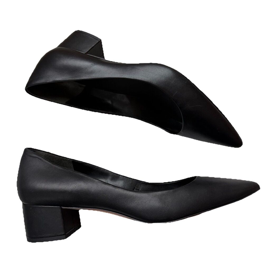 Via Spiga Guervie Black Leather Block Heel Pointed Toe Pumps Size 10